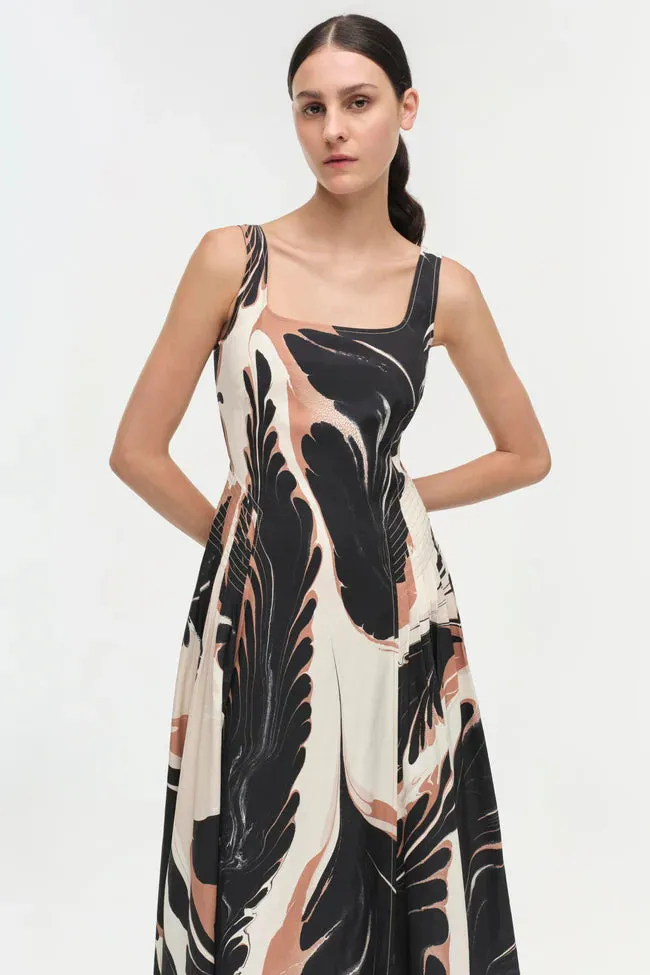 Jonathan Simkhai Paola Midi Dress in Camel Ink Blot