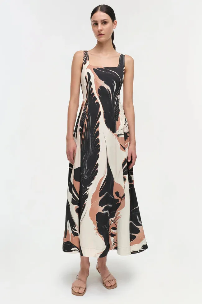 Jonathan Simkhai Paola Midi Dress in Camel Ink Blot