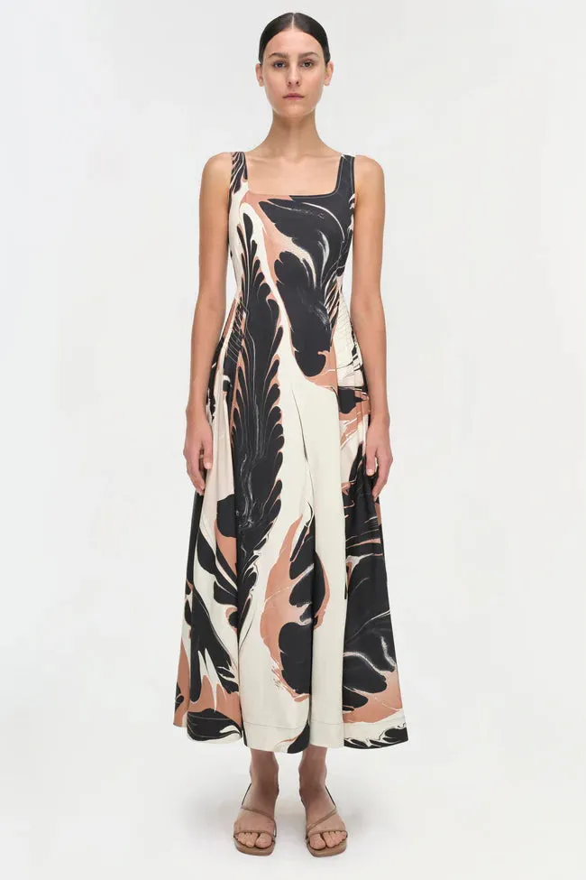 Jonathan Simkhai Paola Midi Dress in Camel Ink Blot