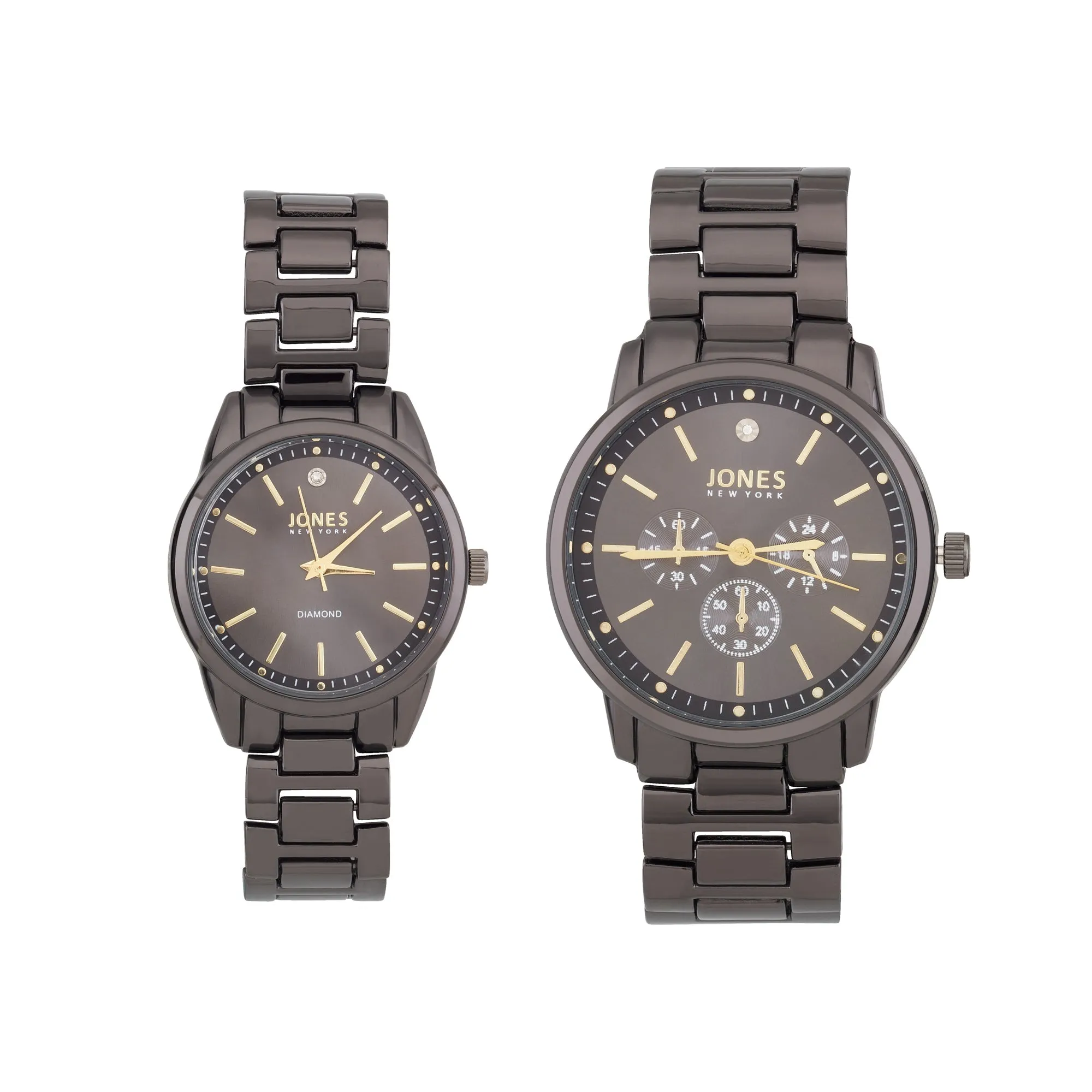 Jones New York Unisex Black/Black His & Hers Watch Set