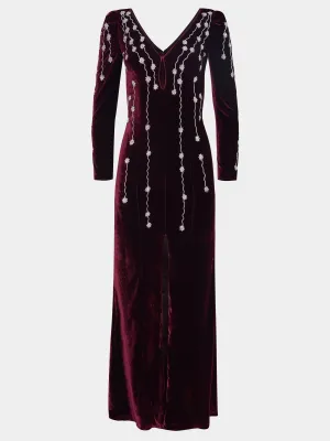 Joni Long Dress in Burgundy Starfall Embroidery