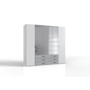 JOPE 5 Doors 6 Drawers Mirrored Wardrobe White Grey