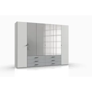 JOPE 6 Doors 6 Drawers Mirrored Wardrobe White Grey