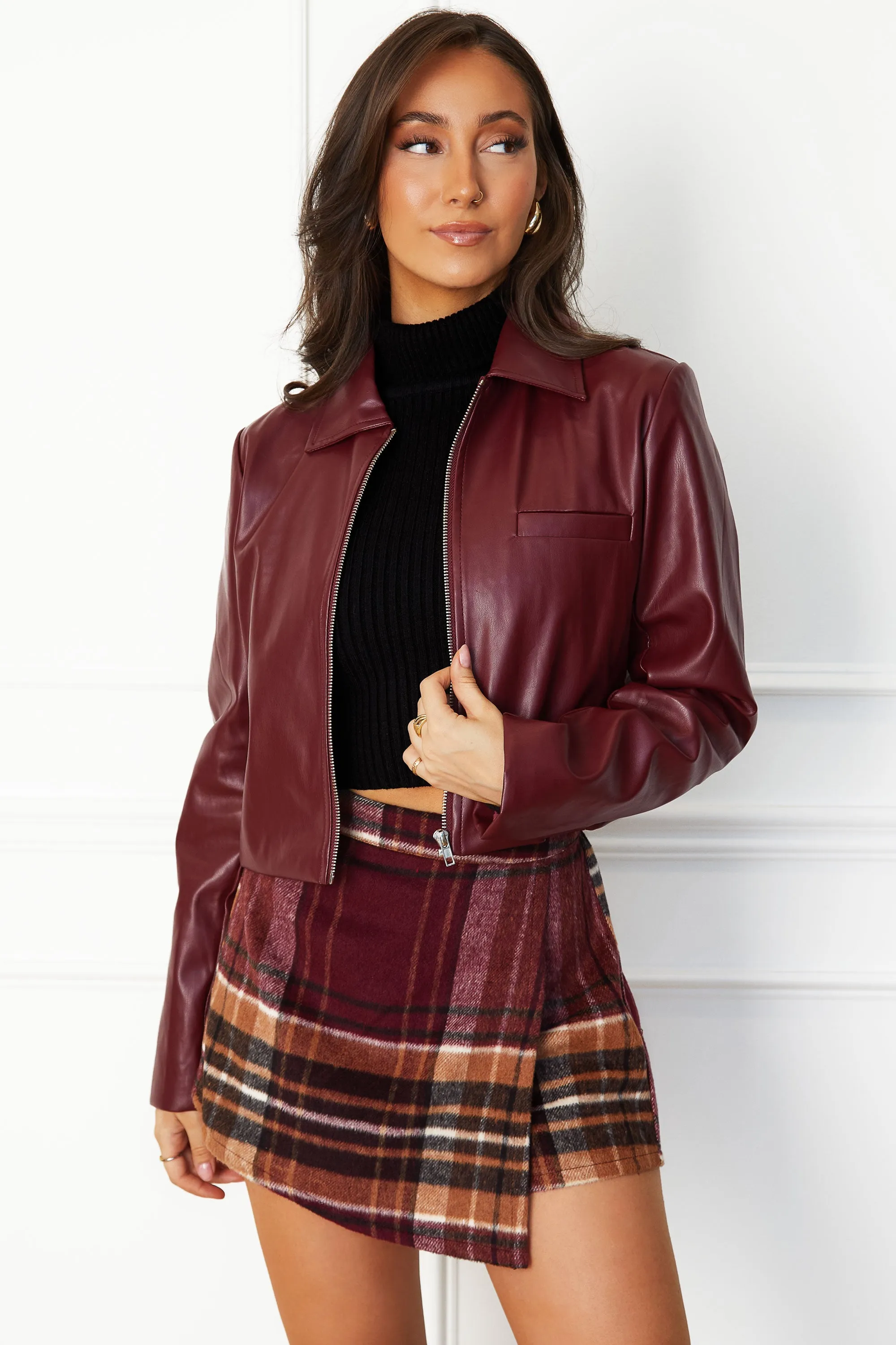 Jordanna Wine Vegan Leather Jacket