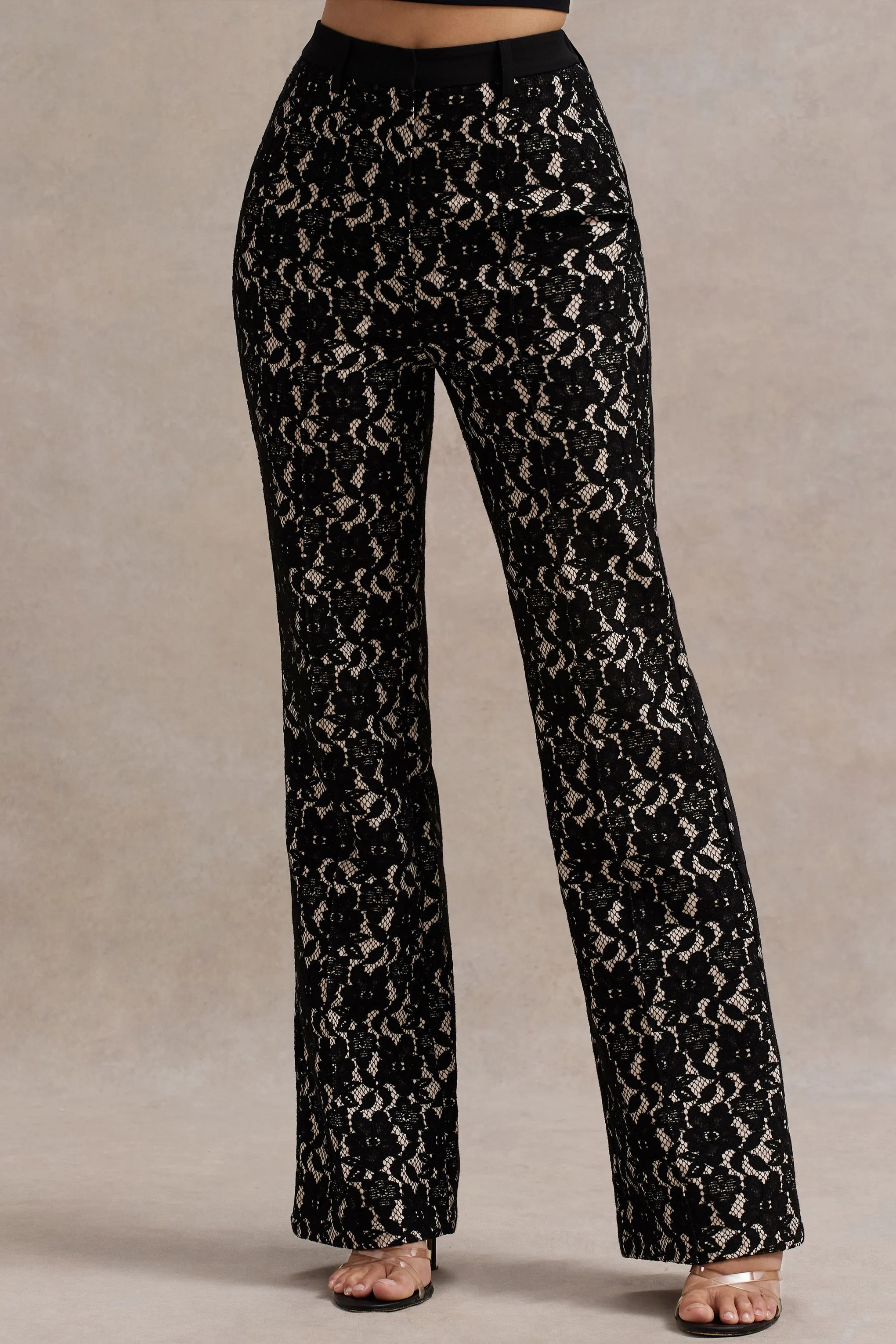 Jordanne | Black Lace Flared-Leg Trousers