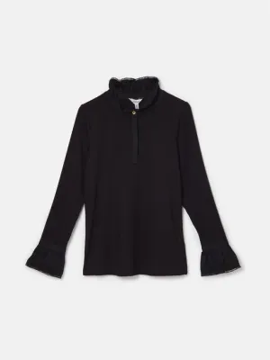 Joules Kate Long Sleeve Frilled Neck Top - Black