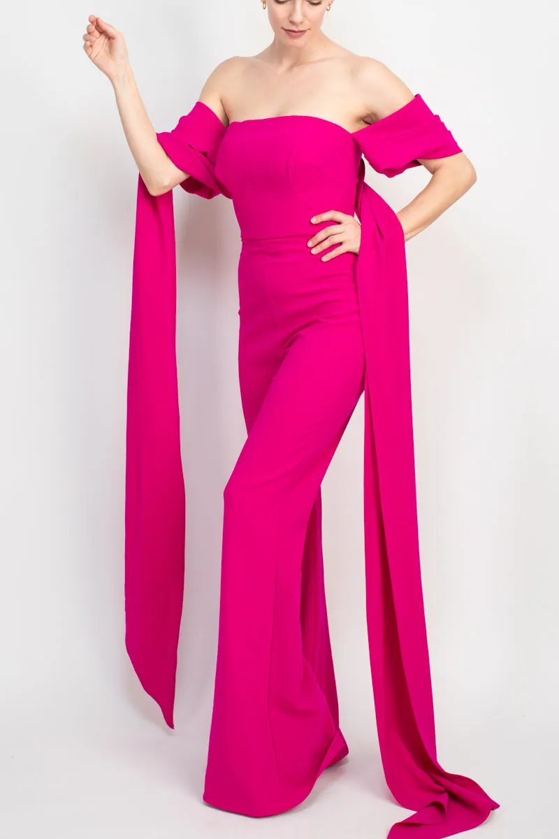 Jovani off the shoulder scuba crepe jumpsuit