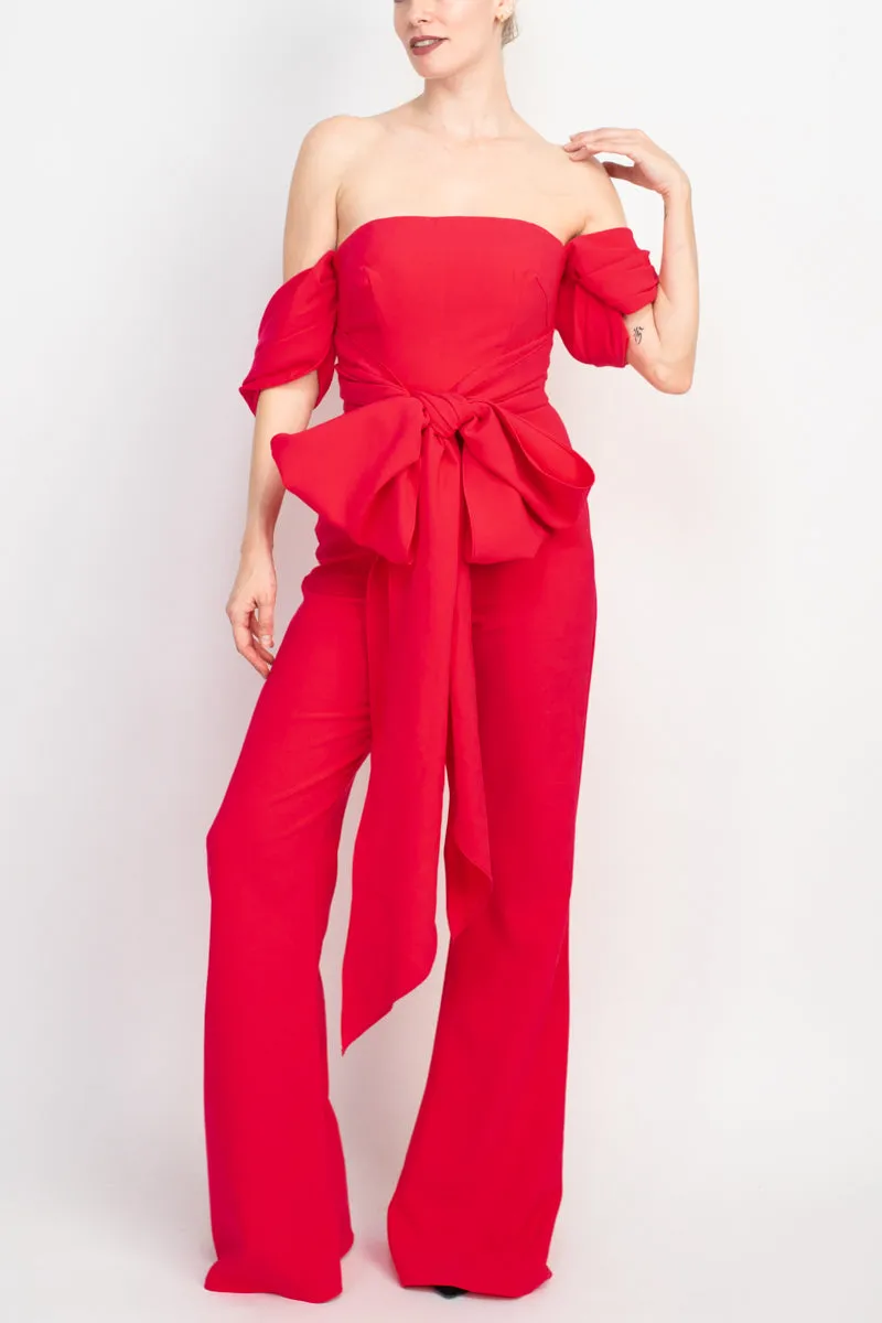 Jovani off the shoulder scuba crepe jumpsuit