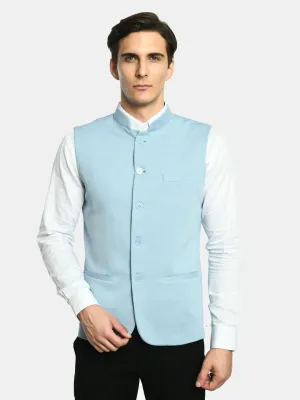 Joy Blue Solid Slim Fit Nehru Jacket