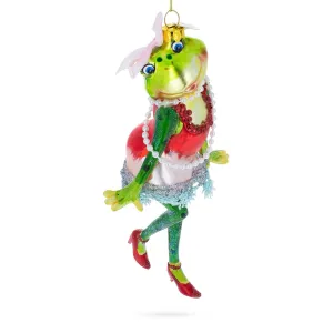 Joyful Frog In Dress Dancing - Blown Glass Christmas Ornament