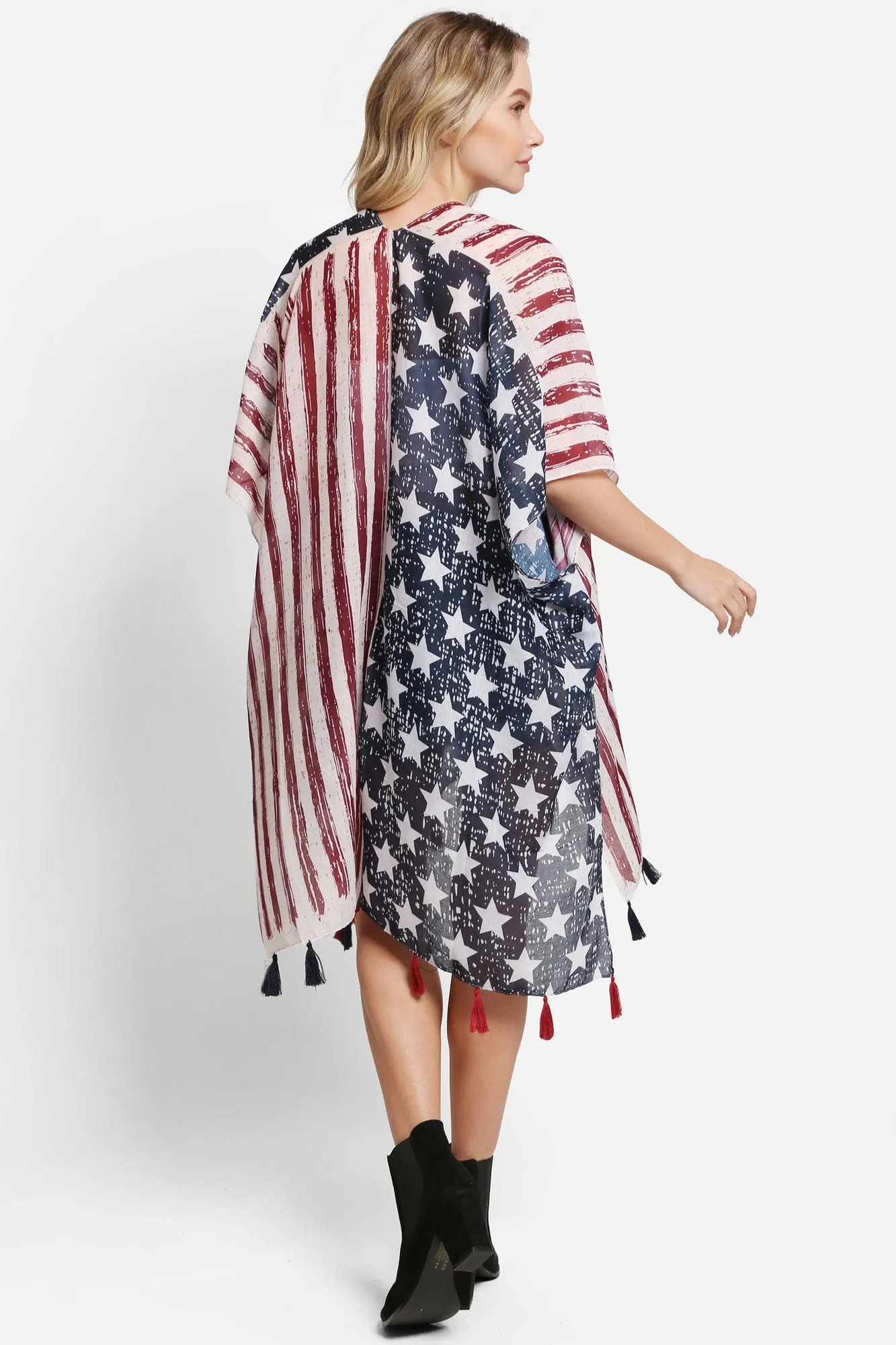 JP5008 American Flag Kimono With Tassels