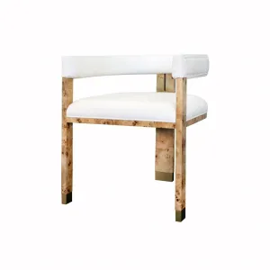 Jude White Linen & Burl Wood Chair by Worlds Away