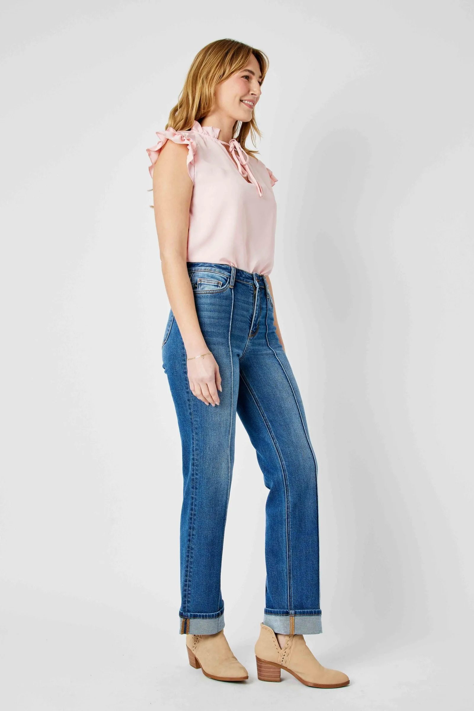 Judy Blue High Waist Front Seam Detail & Cuffed Straight Denim 82571