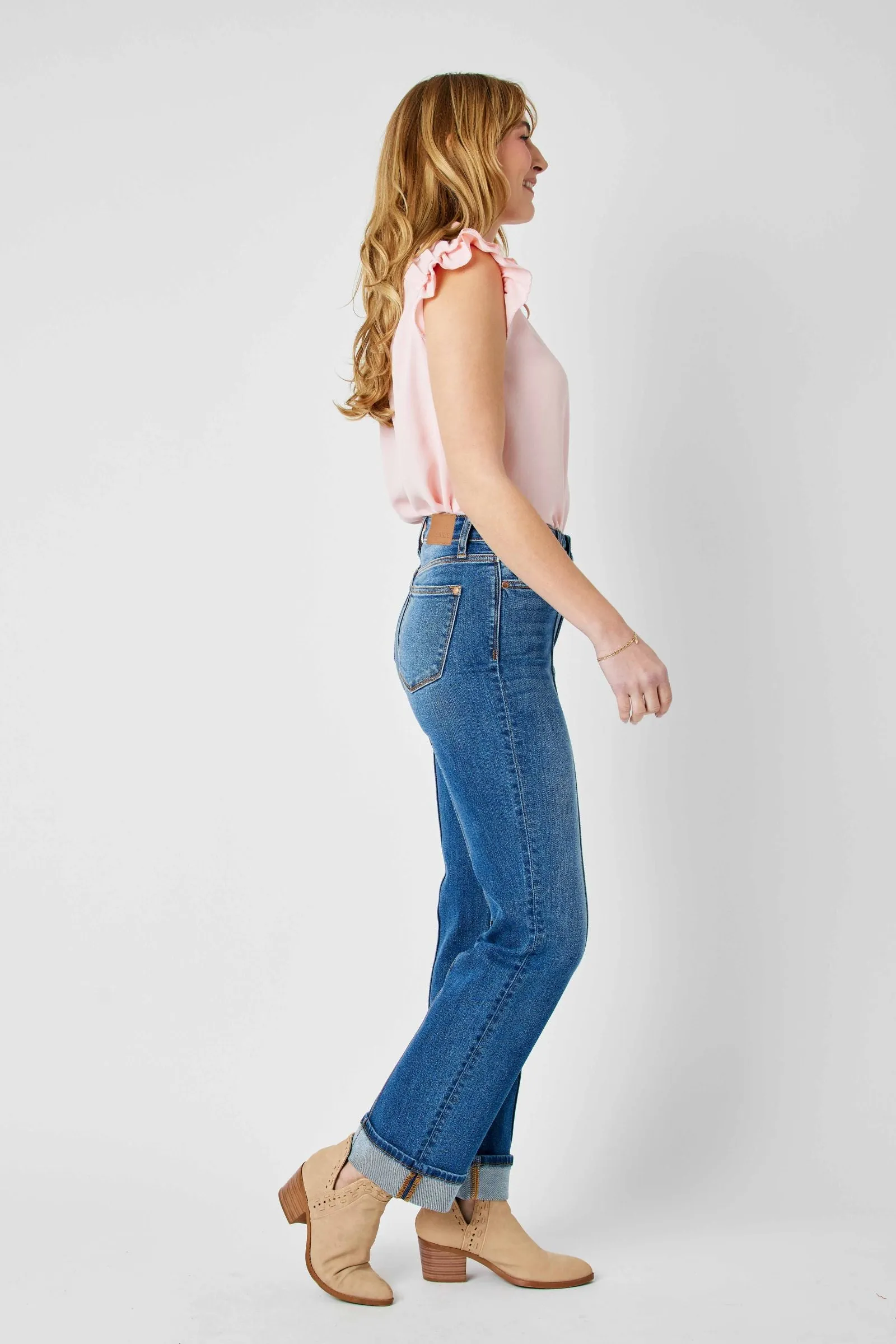 Judy Blue High Waist Front Seam Detail & Cuffed Straight Denim 82571