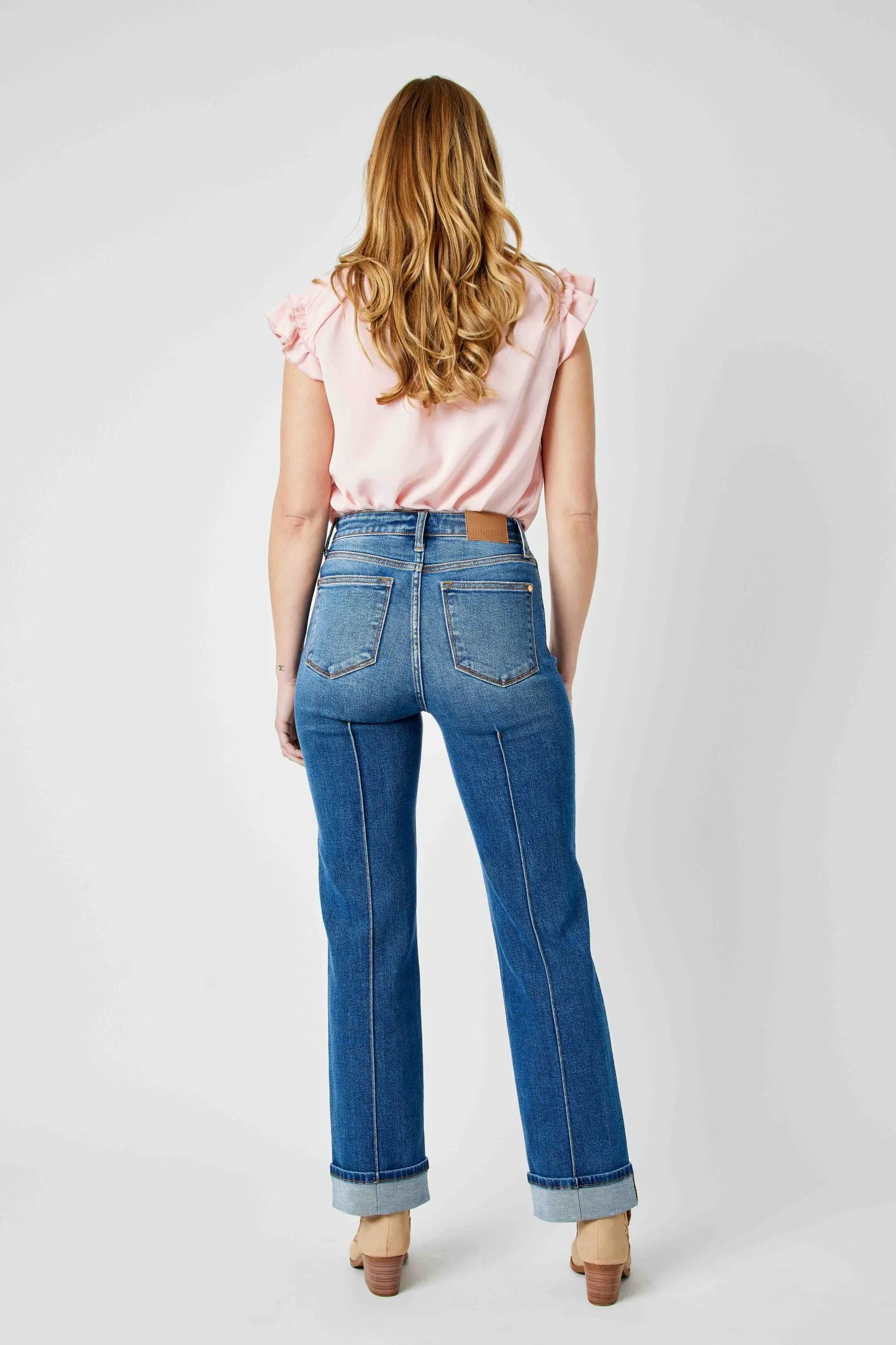 Judy Blue High Waist Front Seam Detail & Cuffed Straight Denim 82571