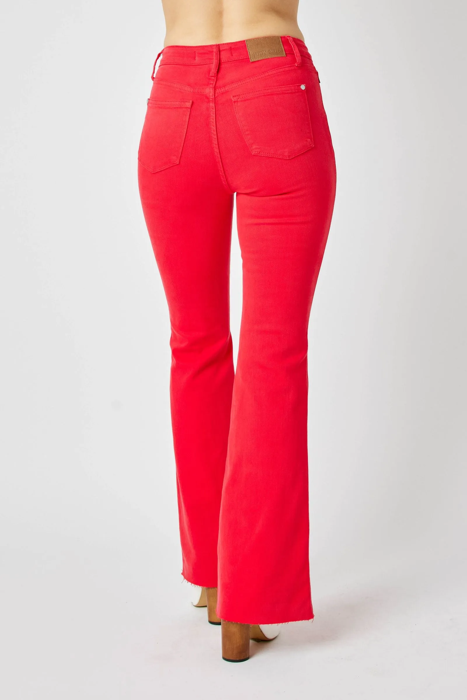 Judy Blue High Waist Tummy Control Garment Dyed Red Flare Denim 88833