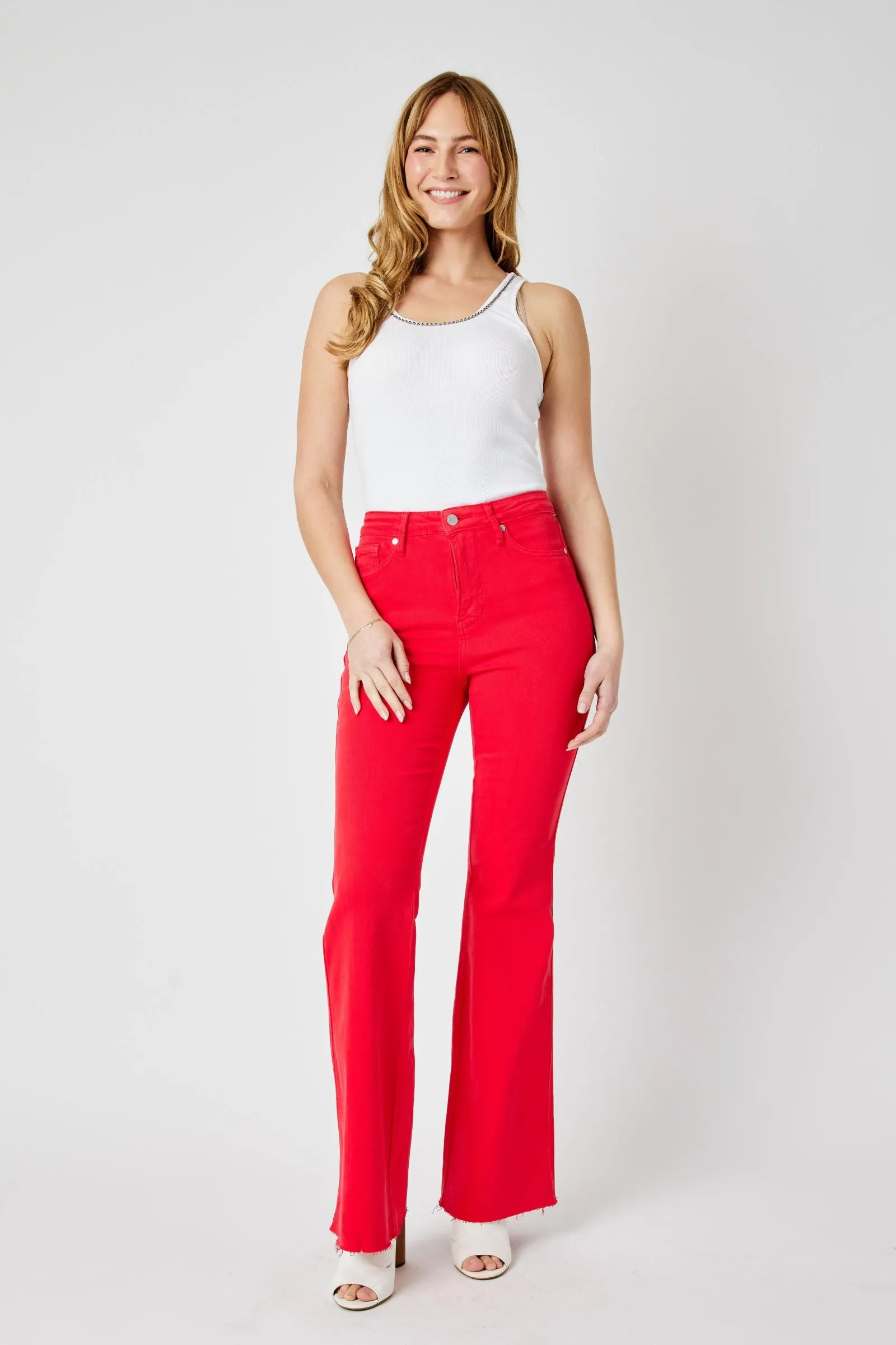 Judy Blue High Waist Tummy Control Garment Dyed Red Flare Denim 88833