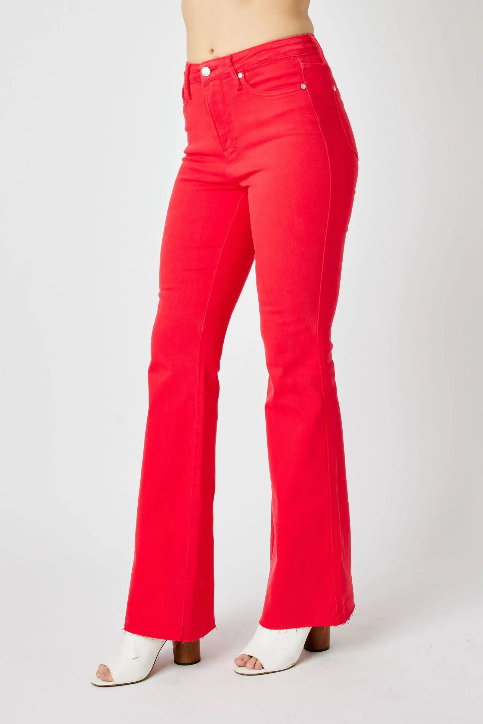 Judy Blue High Waist Tummy Control Garment Dyed Red Flare Denim 88833