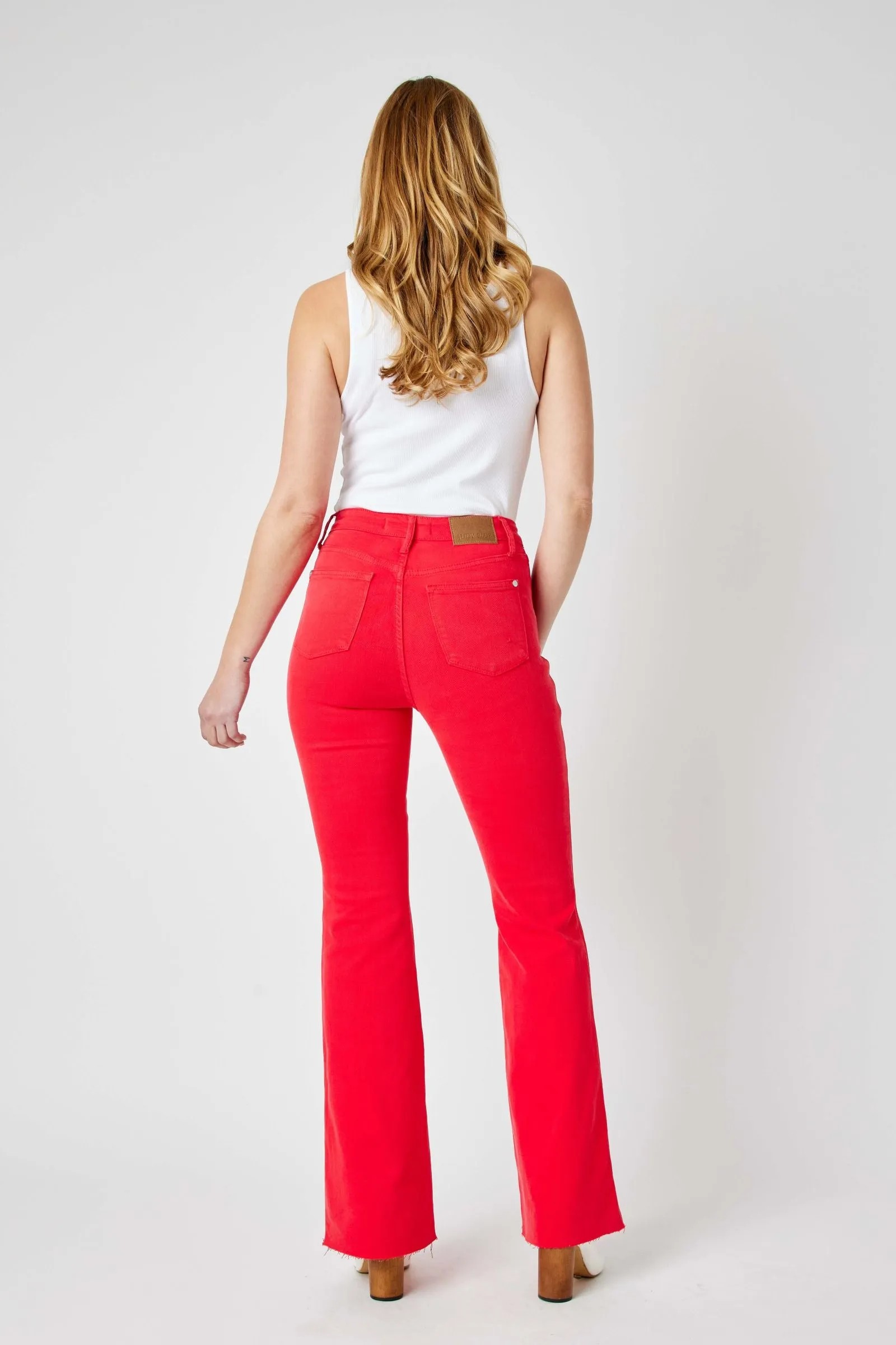 Judy Blue High Waist Tummy Control Garment Dyed Red Flare Denim 88833