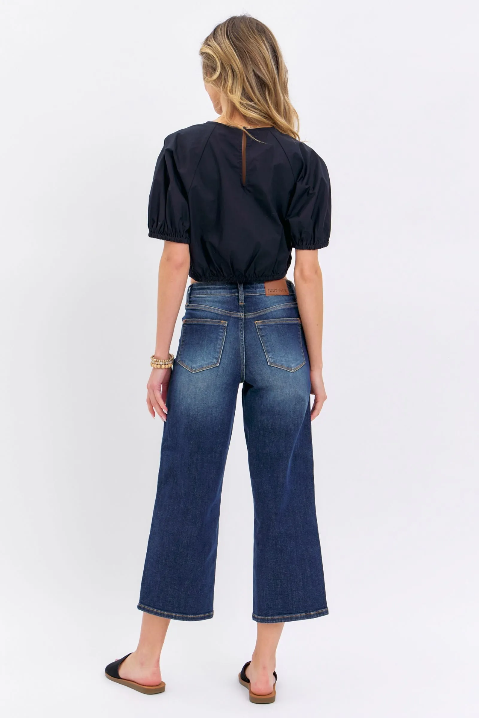 Judy Blue Mid Rise Tummy Control Wide Leg Crop Denim 88876