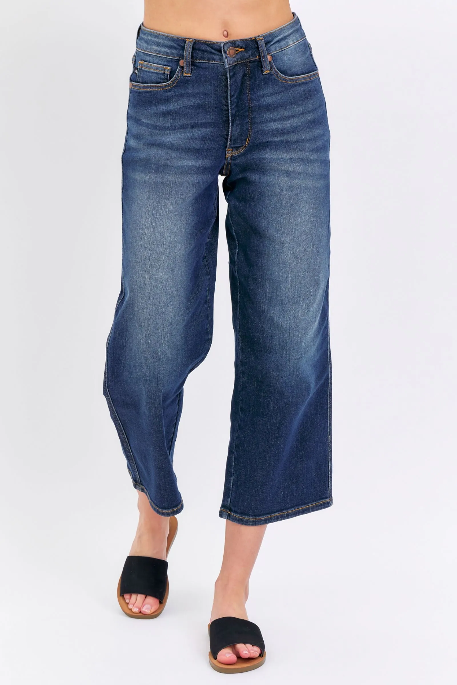 Judy Blue Mid Rise Tummy Control Wide Leg Crop Denim 88876