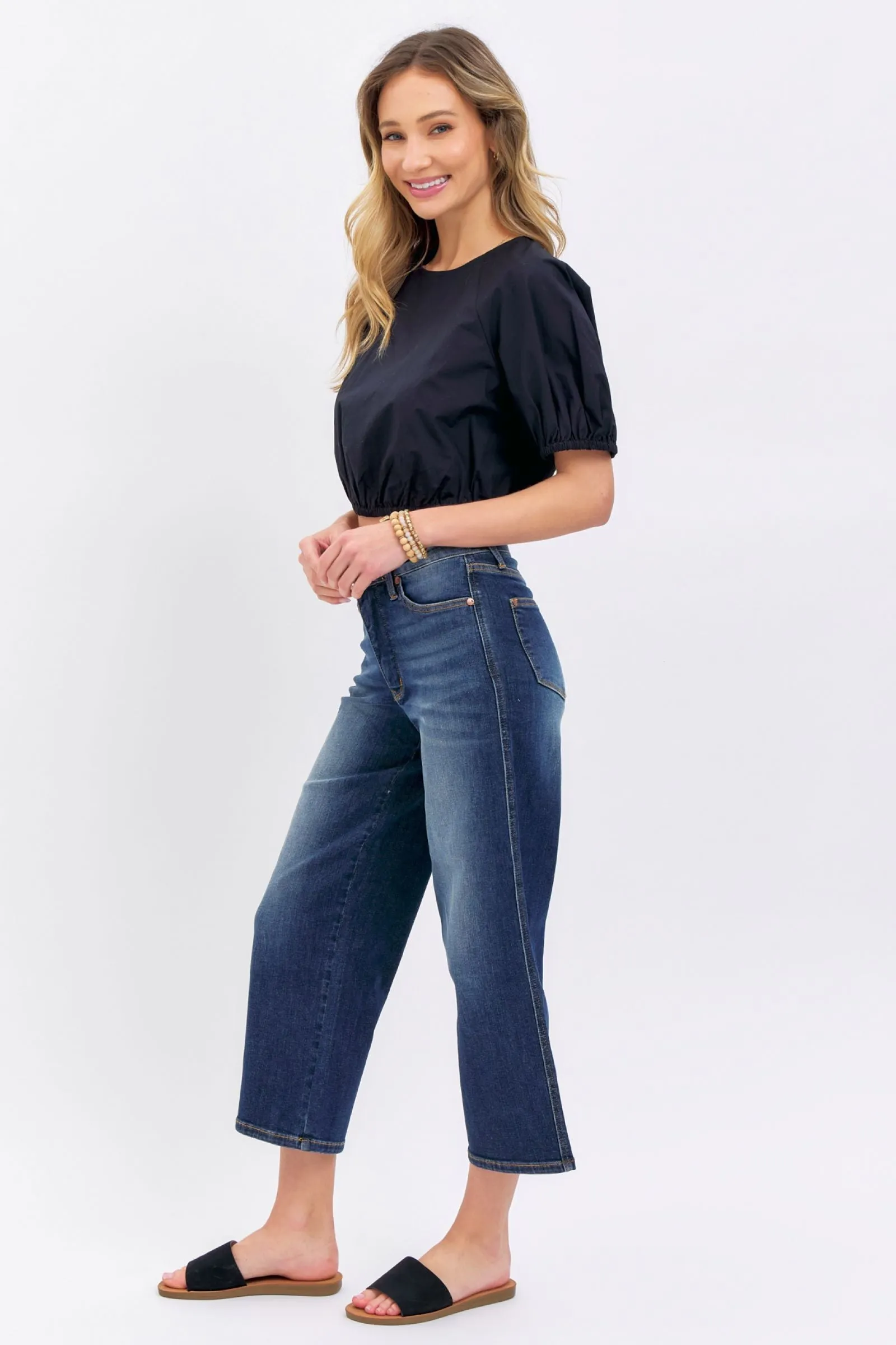 Judy Blue Mid Rise Tummy Control Wide Leg Crop Denim 88876