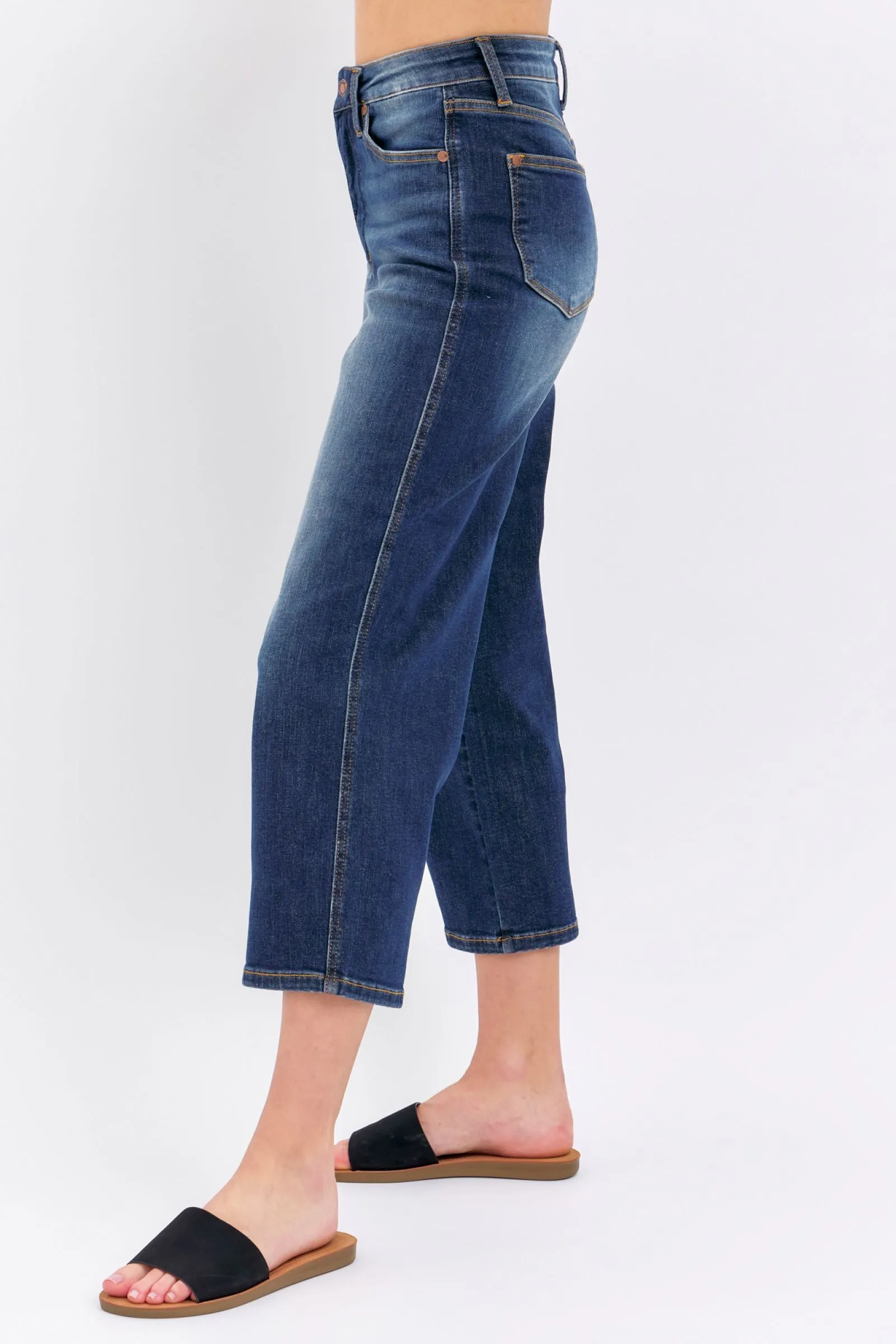 Judy Blue Mid Rise Tummy Control Wide Leg Crop Denim 88876