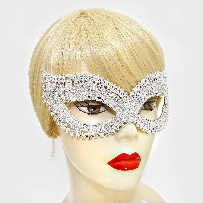 Juleen Cluster Statement Cat Eye Masquerade Mask | Crystal | Silver