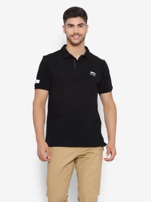 JUMP USA Men Black Solid Polo Collar Pure Cotton T-shirt