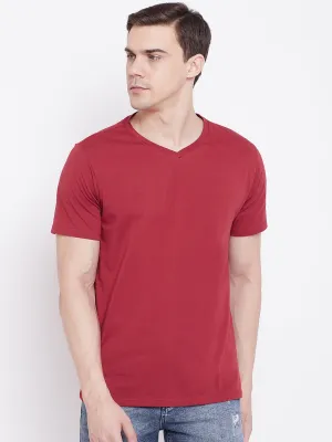 JUMP USA Men Red Solid V-neck Tshirt