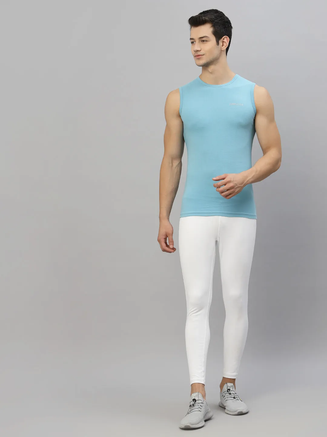 JUMP USA Men Sky Blue Pure Cotton Sleeveless Solid Tank T-shirt