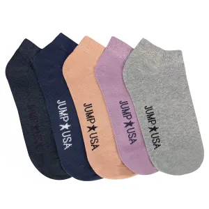 JUMP USA Men's Pack of 5 Ankle Length socks | Men's Casual Socks for Everyday Wear - Sweat Proof, Quick Dry, Padded for Extra Comfort | Navy Blue/Blue/Purple/Grey/Peach