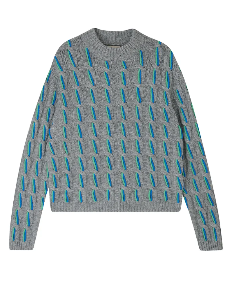 Jumper1234 Aran Emerald Azure Grey Turtle Knit