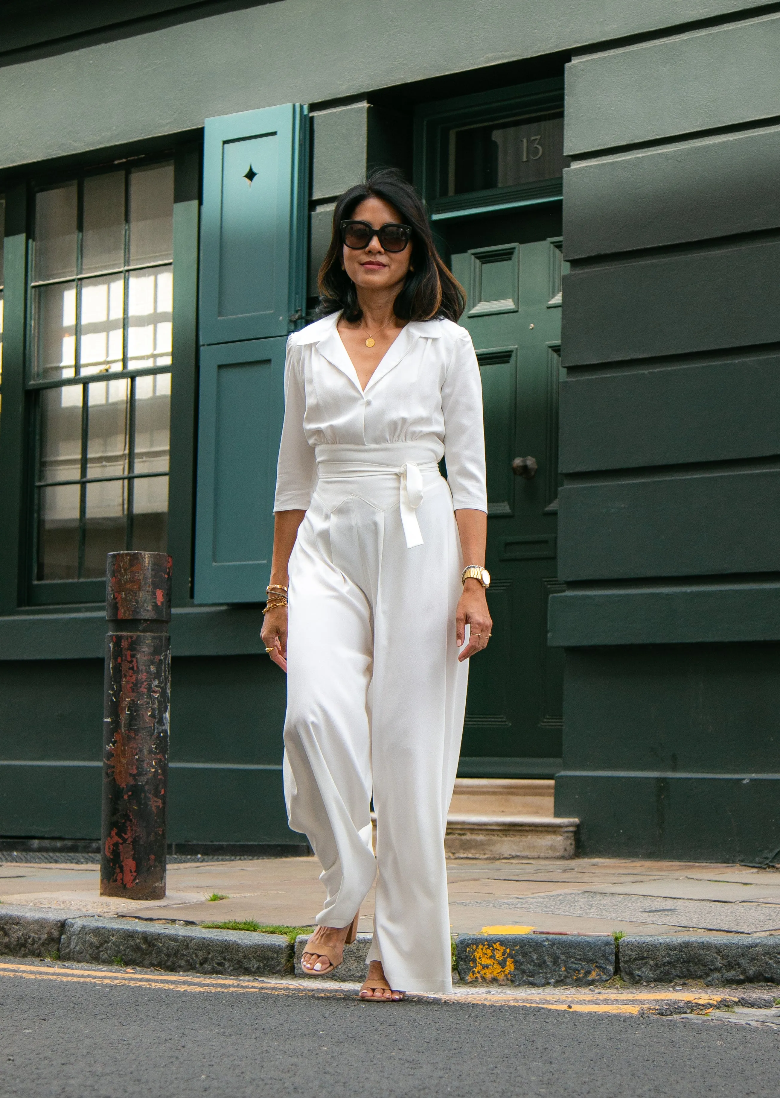 Jumpsuit in ivory soft crepe by Elaine Bernstein