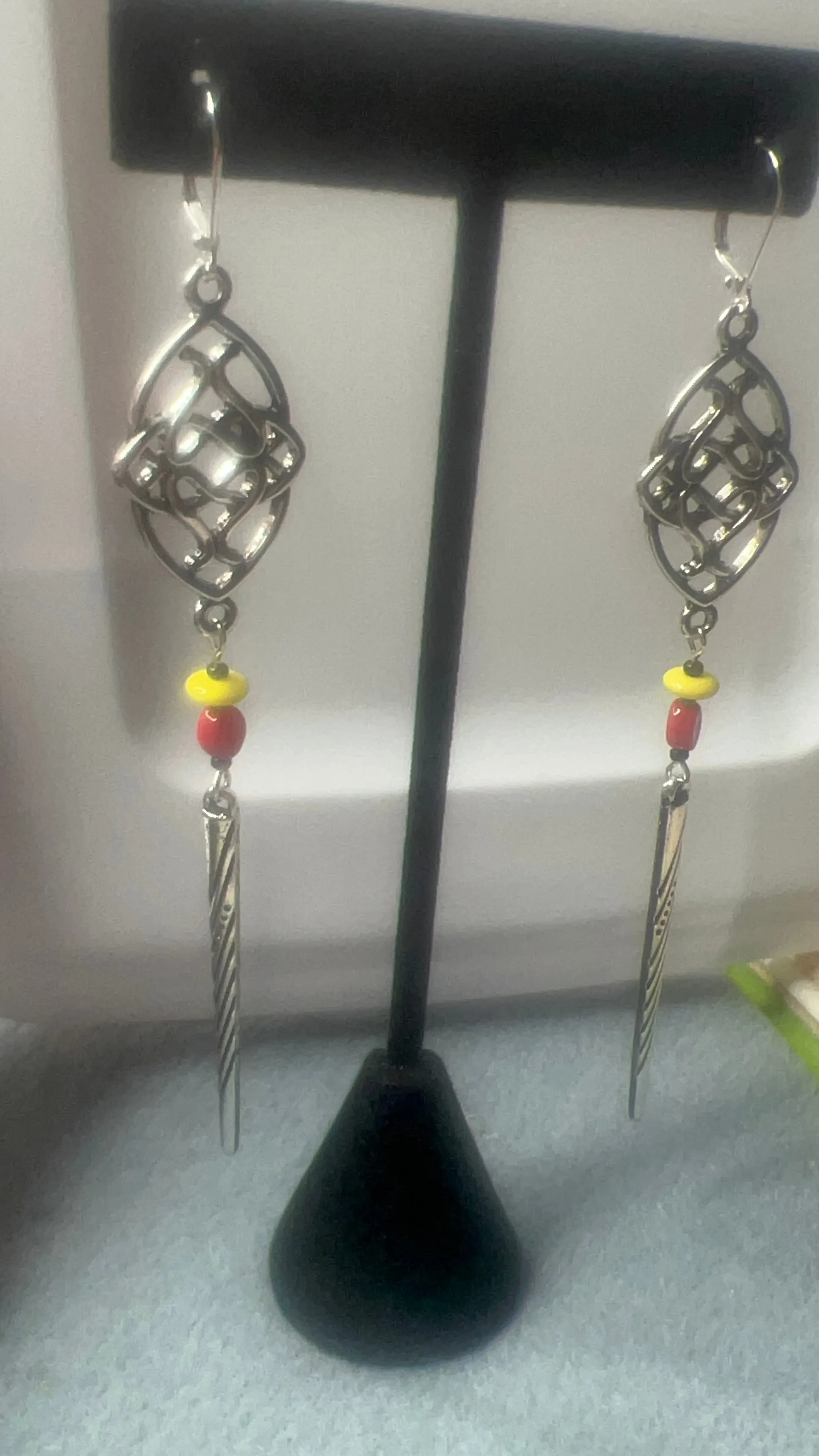 Juneteenth Celtic and Dagger Red, Black, Green & Yellow with silver Earrings