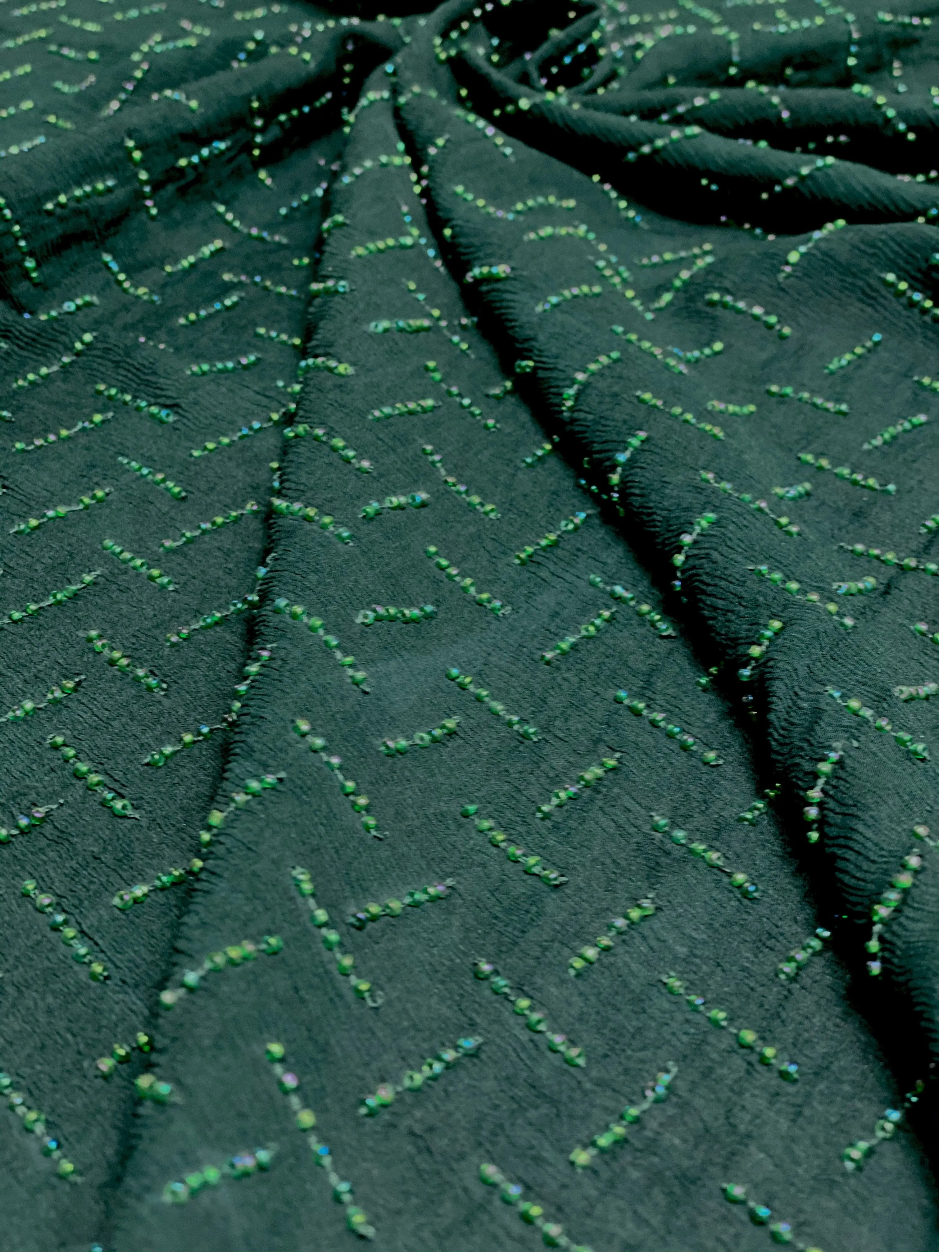 Jungle Green Sequin & Beads On Silk Chiffon JEC-109-5 Fabric