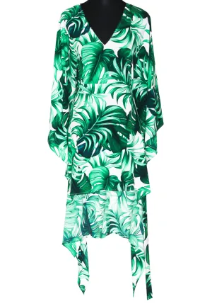 Jungle – Monstera White / Green Santorini Dress