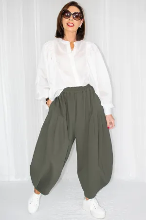 Juniper Pleat Waist Cocoon Trouser in Khaki