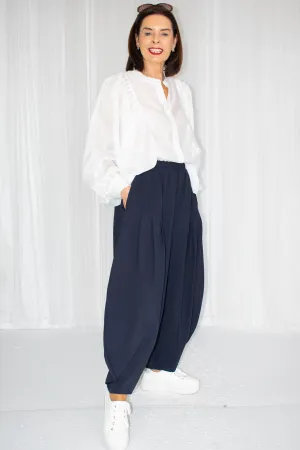 Juniper Pleat Waist Cocoon Trouser in Navy