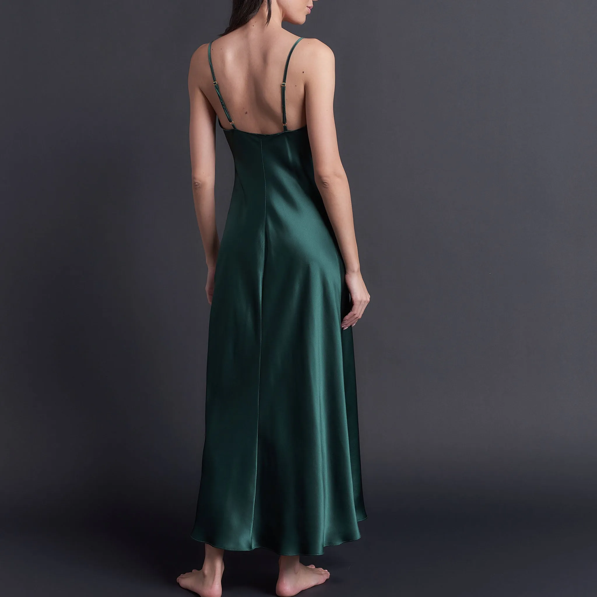 Juno Silk Charmeuse Slip Dress in Forest Green