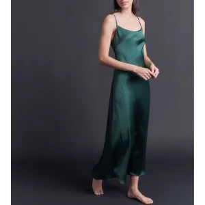 Juno Silk Charmeuse Slip Dress in Forest Green