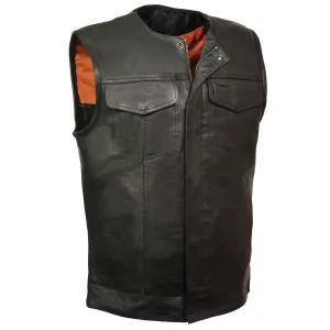 Just Leather JSM3511 Men's Black Collarless Dual Snap and Zipper Front Club Vest