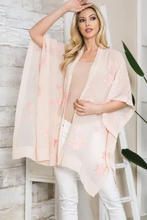 Justin & Taylor Sheer Floral Embroidered Kimono - Blush