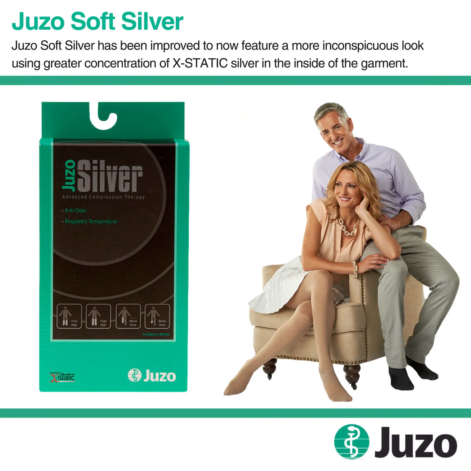 Juzo Soft Silver Compression Stockings, 20-30 mmHg, Microdot Silicone Band, Knee High, Closed Toe