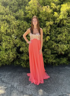 JVN by Jovani 21216 Coral Jeweled Sweetheart Chiffon Dress