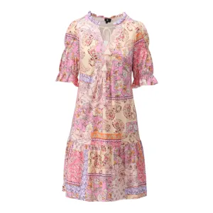 K Design Patchwork Print Short Dress Pink