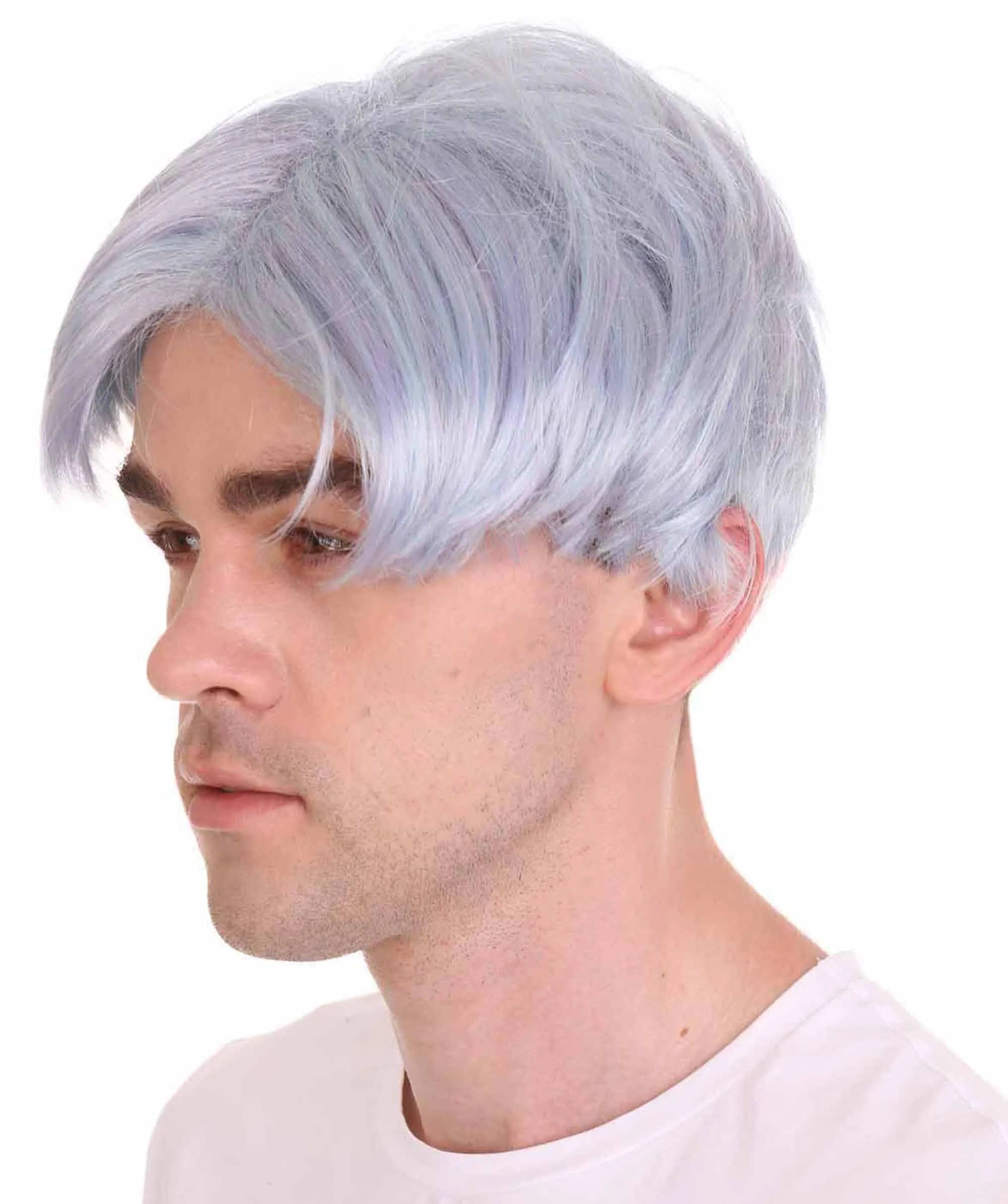 K-Pop | Men's Short Straight Middle Part Grey K Pop Cosplay Wig | Premium Breathable Capless Cap