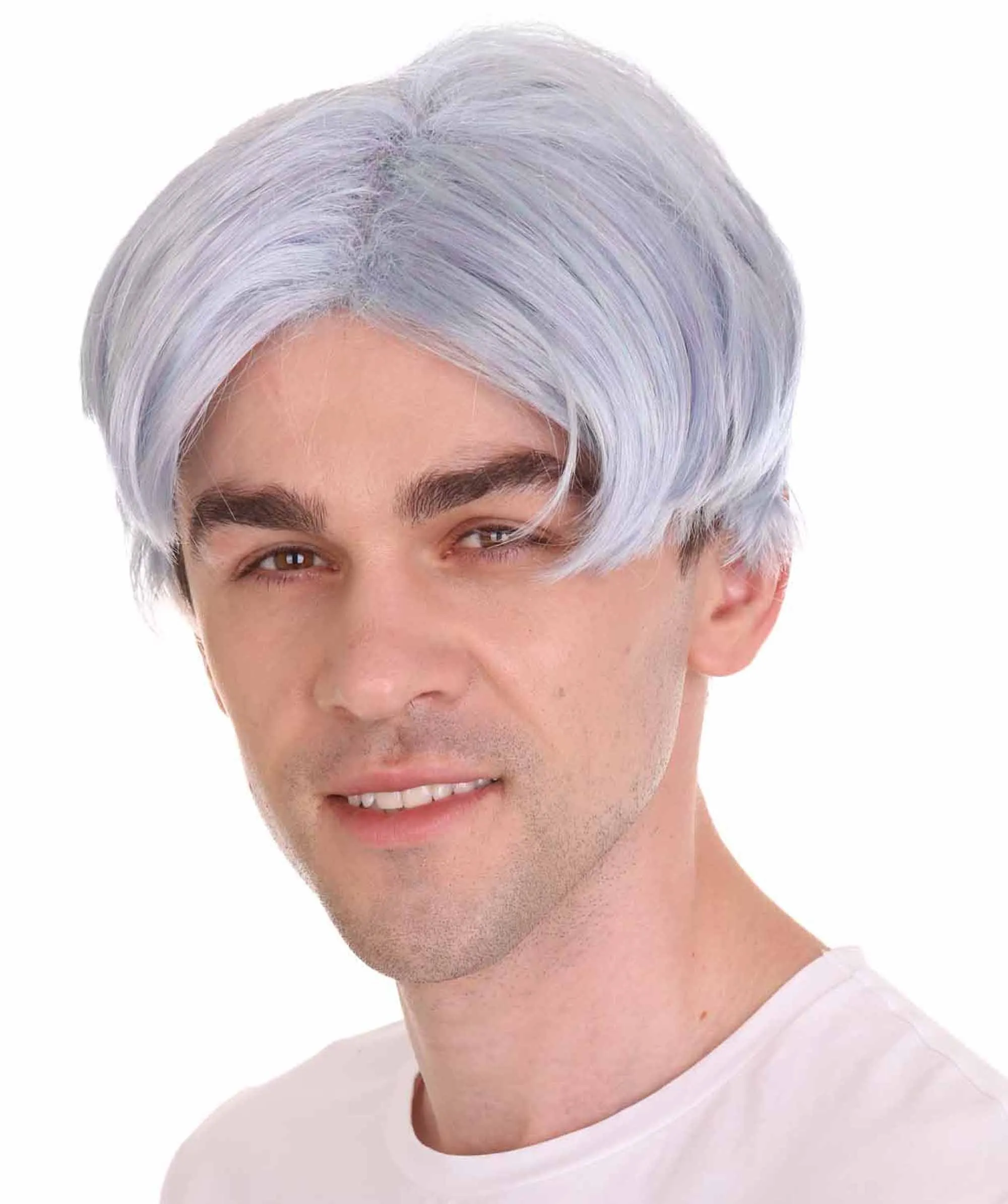 K-Pop | Men's Short Straight Middle Part Grey K Pop Cosplay Wig | Premium Breathable Capless Cap