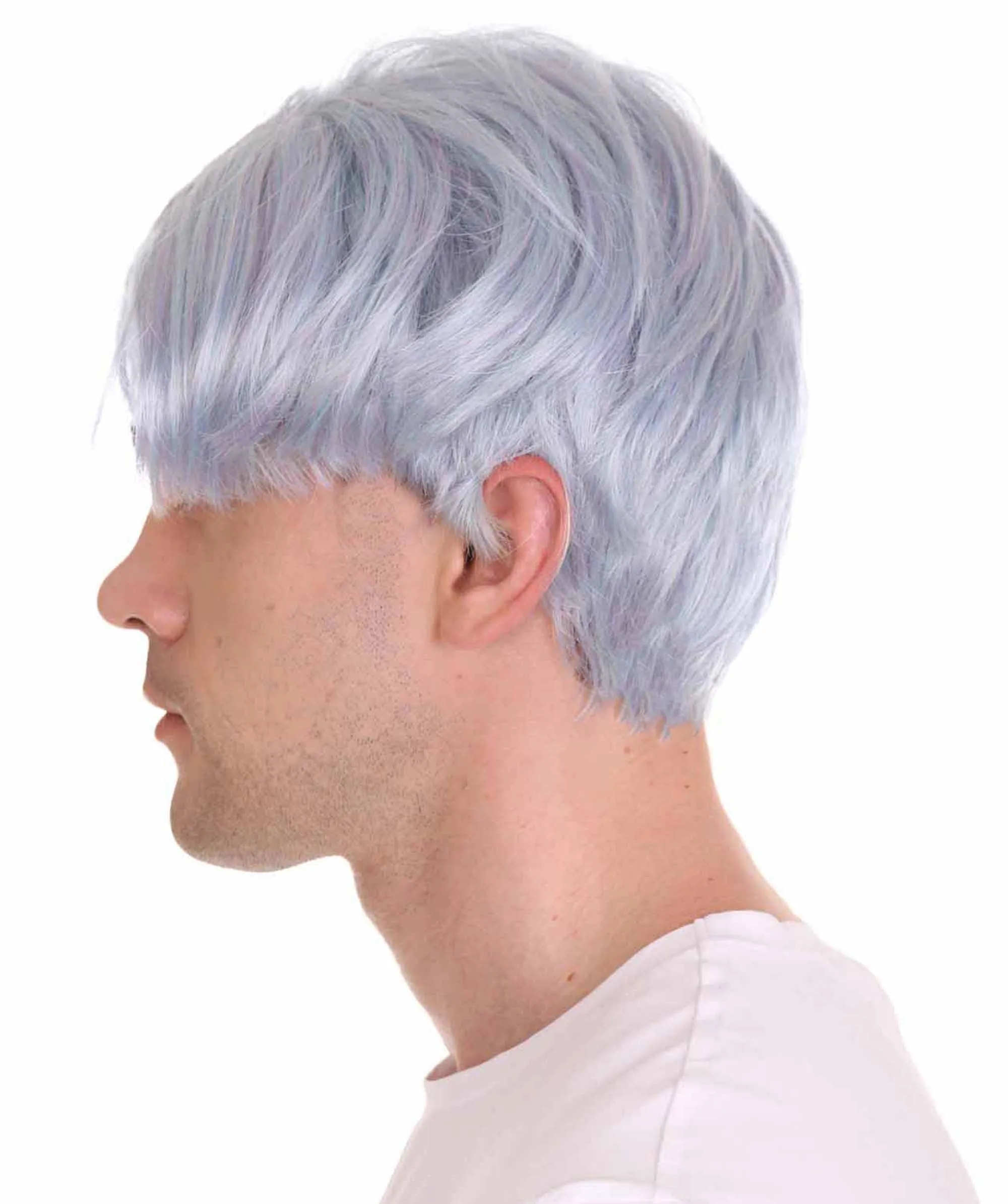 K-Pop | Men's Short Straight Middle Part Grey K Pop Cosplay Wig | Premium Breathable Capless Cap