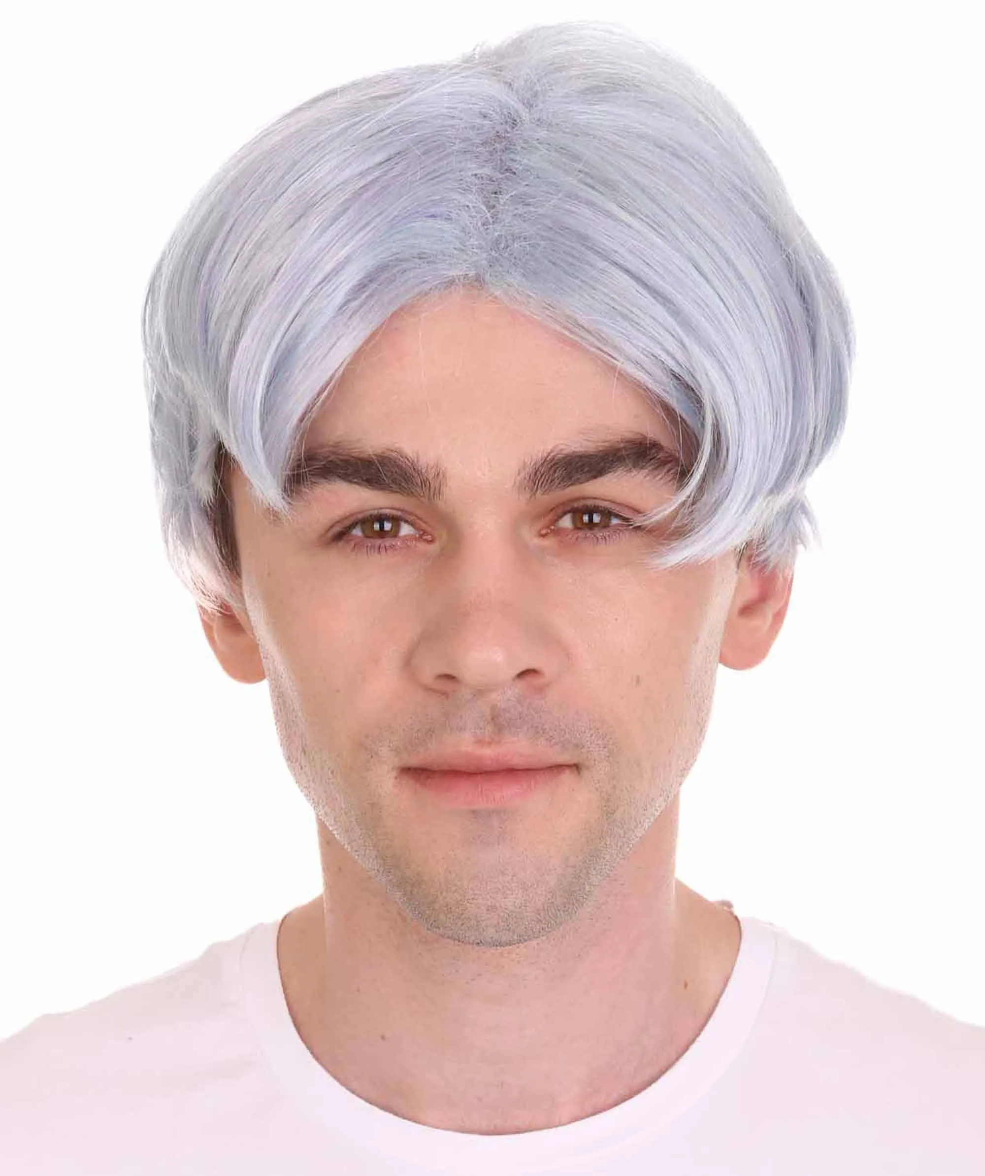 K-Pop | Men's Short Straight Middle Part Grey K Pop Cosplay Wig | Premium Breathable Capless Cap